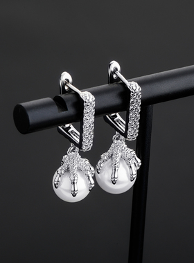 TOPGRILLZ国潮中国风高级感轻奢小众珍珠耳钉男女百搭情侣耳饰ins