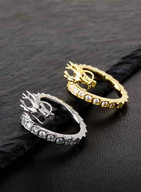新款生肖龙戒指铜微镶锆石百搭个性立体嘻哈戒指