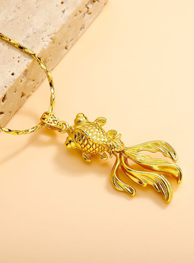TOPGRILLZ 镂空镀金小金鱼吊坠女款复古项链富贵吉祥鲤鱼精致大气