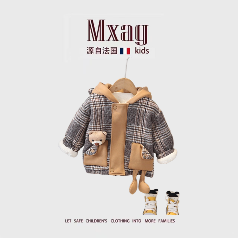 MXAG女童秋冬加绒格纹斗篷外套