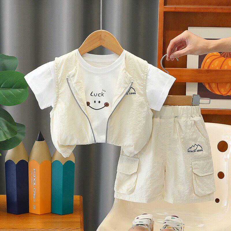 法国mxag婴儿衣服夏季薄款短袖三件套男宝宝洋派运动户外风工装短
