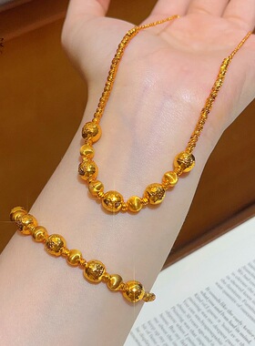 金色精致爆闪车花猫眼蹦迪珠项链有求必应圆珠手链送女友礼物