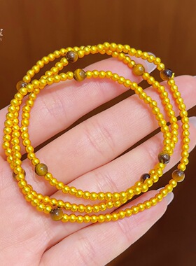 金色饰品虎眼石圆珠项链女款轻奢小众设计感锁骨链送女友闺蜜礼物