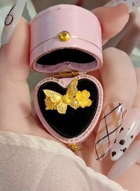 金包银蝴蝶戒指女轻奢小众设计感高级食指戒送女友礼物