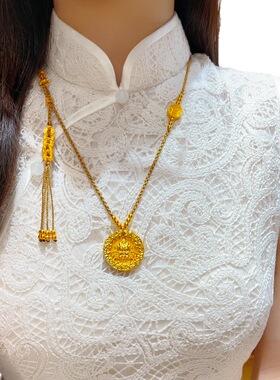 金包银古法五路财神五帝钱毛衣链高级复古新中式毛衣链