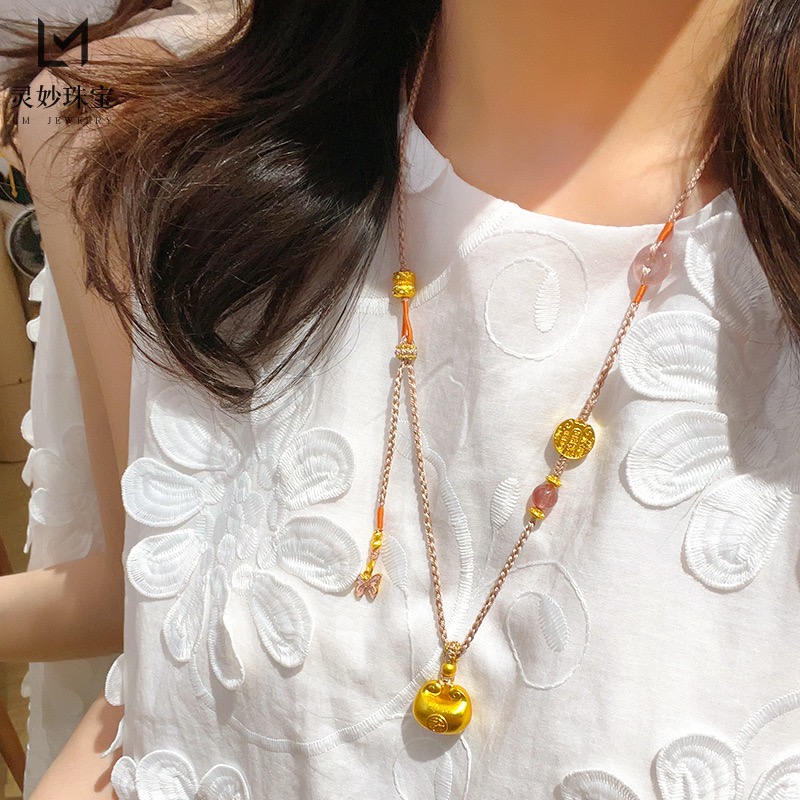 金包银点钻小胖福葫芦编绳项链女时尚百搭送女友平安扣吊坠