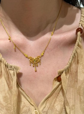 金包银花丝卷草纹项链女精致时尚气质新中式锁骨链颈链