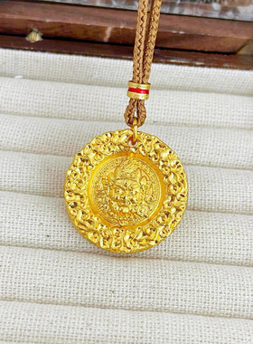 金包银錾刻吉言黄财神吊坠五路财神挂坠