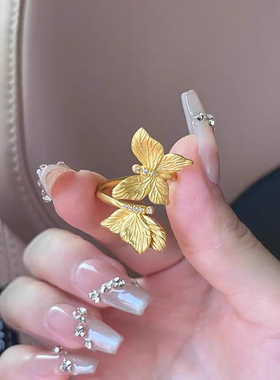 金包银蝴蝶戒指女款镶嵌工艺时尚指环 结婚戒指送礼