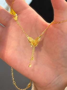 金包银蝴蝶流苏项链复古秋冬轻奢时尚千金感锁骨链