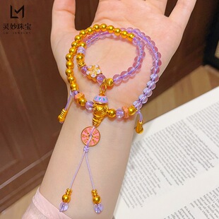 金包银古法莲花点钻锁吊坠富贵吉祥流苏挂坠长命锁气质项链