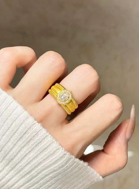 金包银点钻中古鸽子蛋戒指宽版镶嵌高碳钻新款女