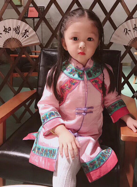 中国风女童刺绣旗袍裙秋冬新款女童格格服重工棉服唐装拜年服汉服