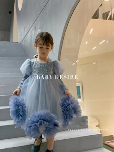 绝美女童超大裙摆连衣裙2024秋冬新款 儿童洋气网纱蓬蓬裙宝宝礼服