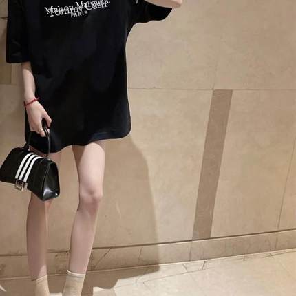 半袖大版纯棉刺绣黑色短袖T恤女2025新款爆款夏季中长款上衣宽松