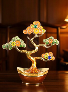 珐琅彩发财树聚宝盆摇钱树办公室玄关柜博古架家居饰品摆件乔迁礼