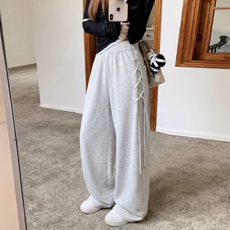 秋季美式绑带高腰显瘦卫裤女