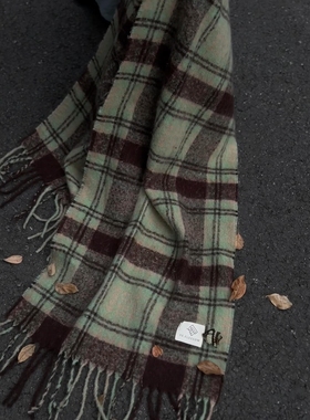 “薄荷巧克力”显白绿色围巾韩系氛围感围脖格子高级感保暖秋冬季
