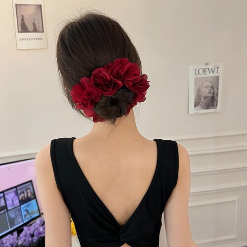 梦玲同款超大号立体花朵发饰法式