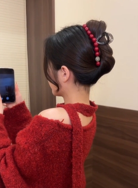 超简单的抓夹教程！红色复古高级感水钻抓夹韩系气质款2025年新款