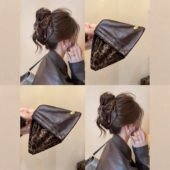 古早豹纹皮质金标三角抓夹高级显饱满欧美风气质后脑勺设计感夹子