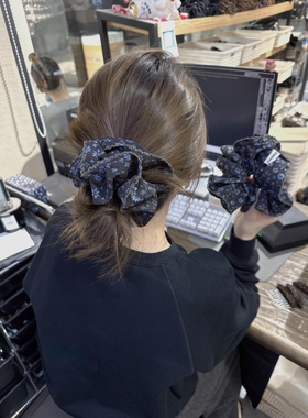 韩系碎花大肠发圈蓝色森系布艺后脑勺法式头花高级感气质2025新款
