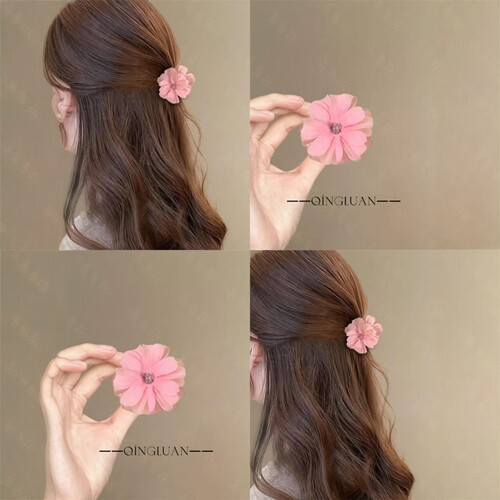 粉雾柔花韩版度假风花朵抓夹高端