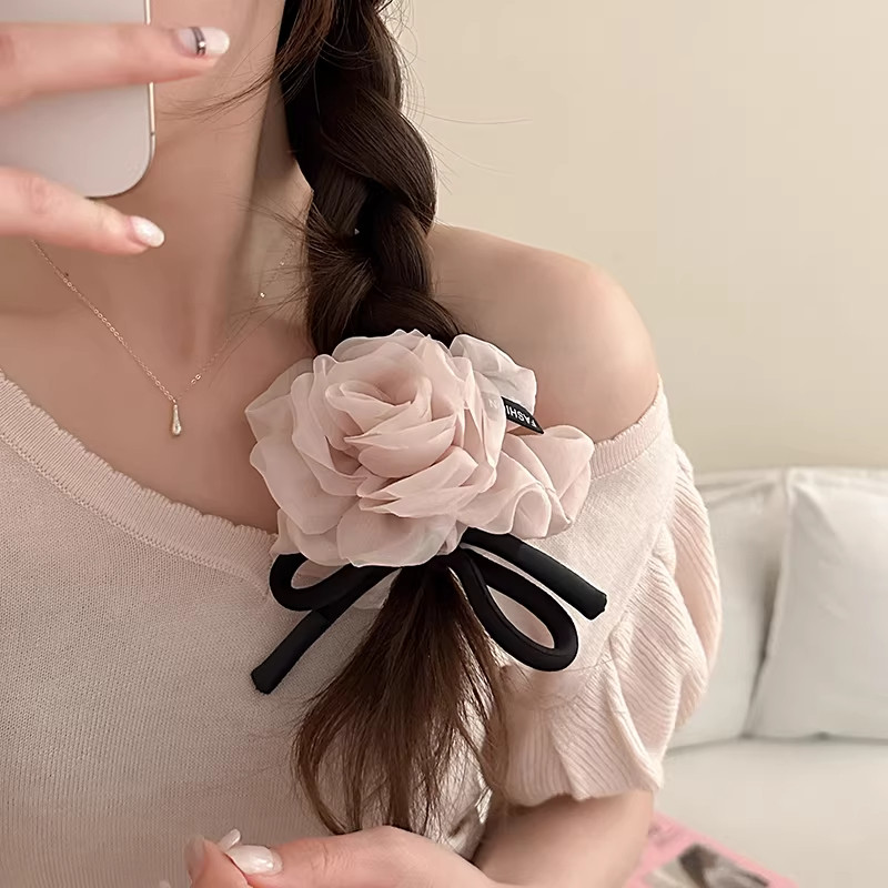春夏季超仙网纱玫瑰花发圈女高级感扎发头绳低马尾发饰2026年新款,饰品/流行首饰/时尚饰品新,发饰,淘宝优惠券,粉丝福利购,淘宝优惠卷