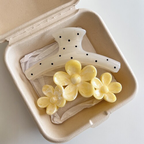 韩系奶黄花朵波点抓夹小清新夹子