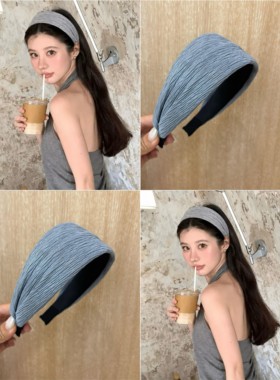 这个蓝灰色真的完全长在了我的审美点上！2026新款褶皱宽边发箍女