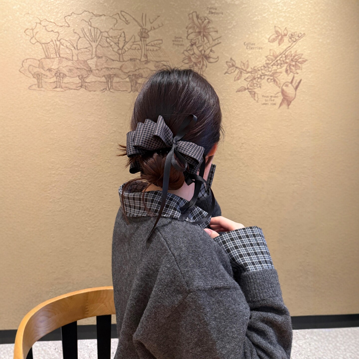 甜美学院风蝴蝶结格子发夹百搭