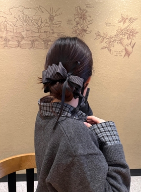 蝴蝶结低丸子头！甜美少女感发夹格子发饰学院风百搭款2025年新款