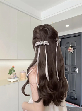 韩系少女感满满发饰蝴蝶结飘带发夹双马尾立体花朵头饰miu系芭蕾