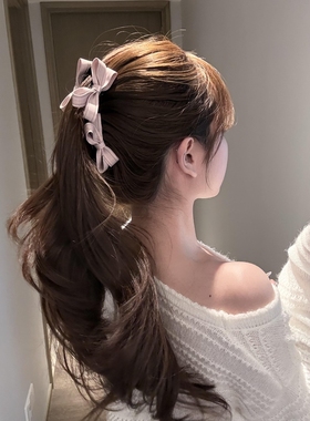 今天出门又戴夹子了粉格蝴蝶双面香蕉夹甜美超级可爱发夹2025新款