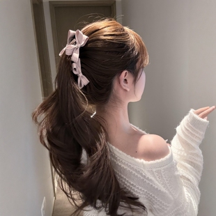 今天出门又戴夹子了粉格蝴蝶双面香蕉夹甜美超级可爱发夹2025新款