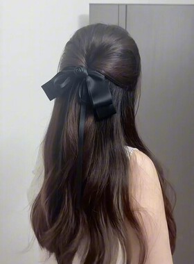 韩系复古黑色山茶花蝴蝶结飘带发夹女2026新款后脑勺马尾发卡头饰