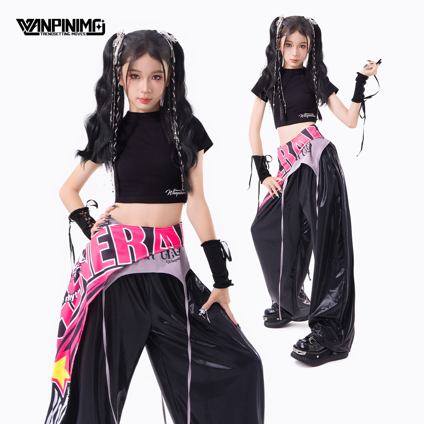 顽皮尼莫童装女童夏季爵士舞服JAZZ潮服儿童街舞少儿舞台表演套装