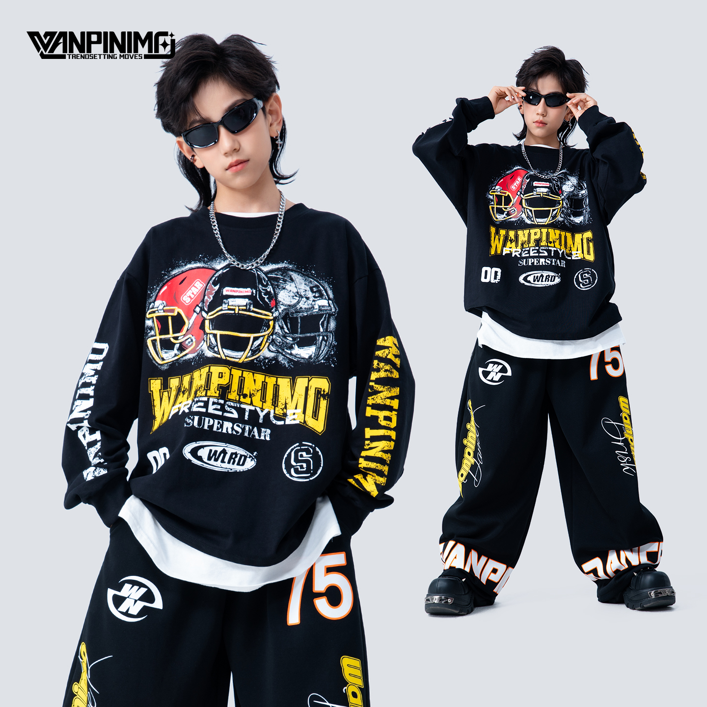 顽皮尼莫男童嘻哈街舞秋冬演出服