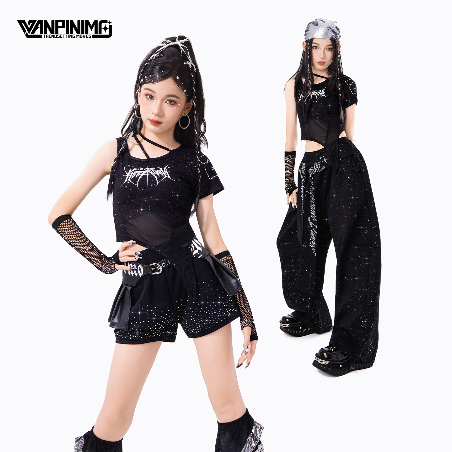 顽皮尼莫女童街舞潮服夏季新款少儿爵士舞服装儿童时髦演出服套装图片