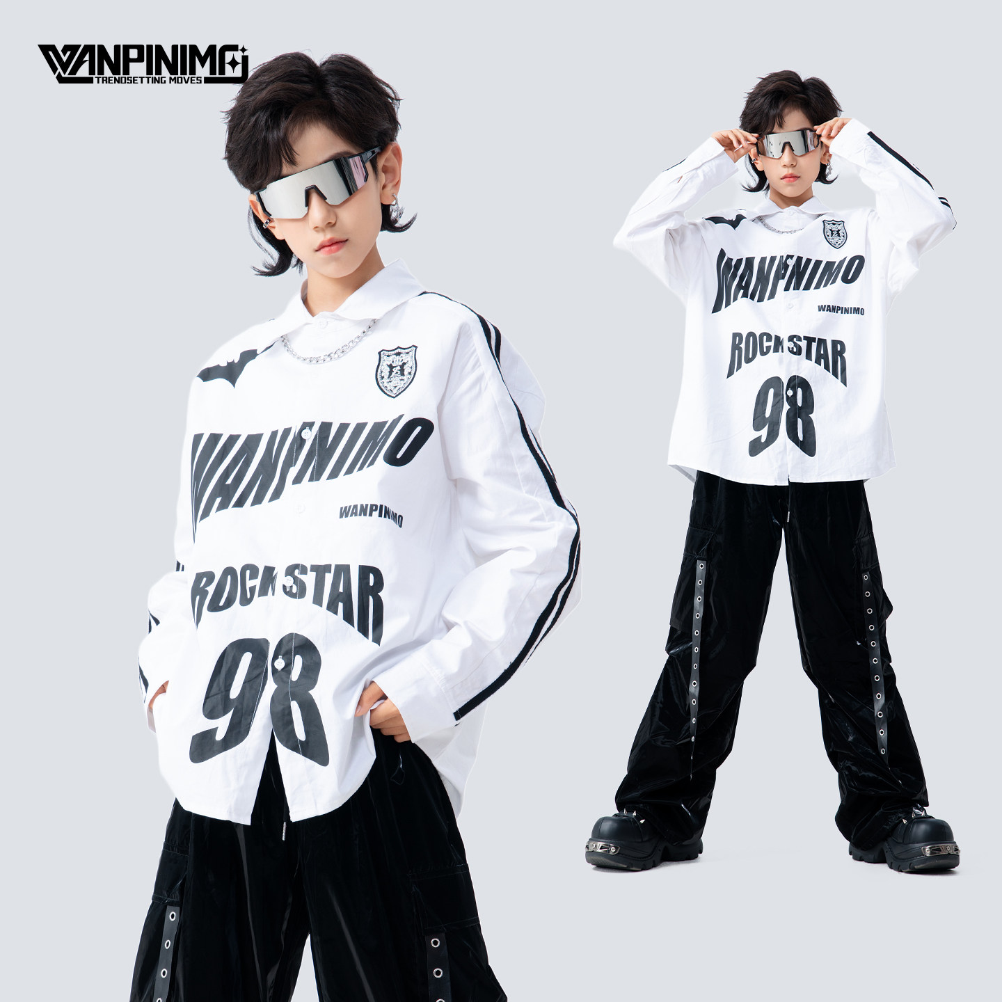 顽皮尼莫童装街舞男童潮服男童嘻哈衬衣套装秋冬炸街hiphop演出服