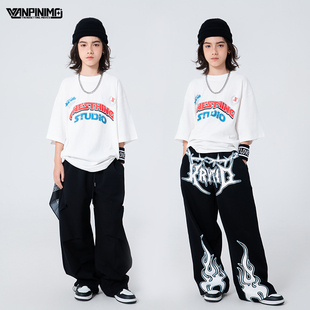 頑皮尼莫童裝 街舞兒童潮服男童少兒嘻哈hiphop炸街寬松潮牌演出服