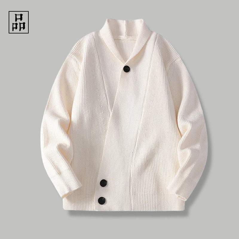 小众设计感！秋日系复古休闲宽松斜门襟翻领针织开衫毛衣外套男,男装,秀禾服,淘宝优惠券,粉丝福利购,淘宝优惠卷