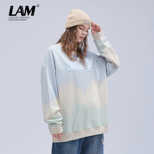 纯棉oversize宽松上衣 LAMLICKA渐变扎染圆领套头卫衣女潮牌秋冬季