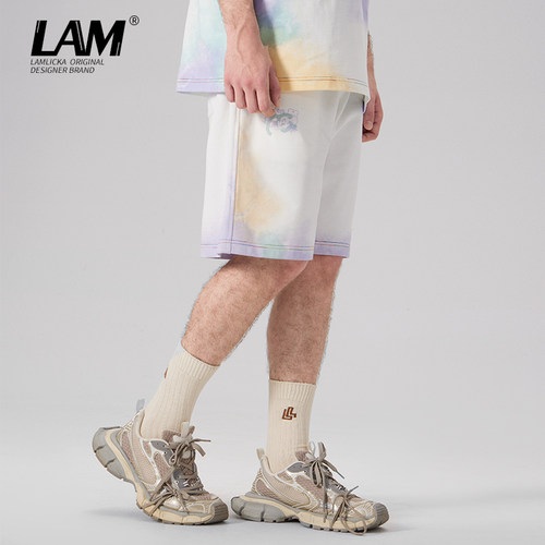 LAMLICKA夏季松紧扎染渐变五分裤