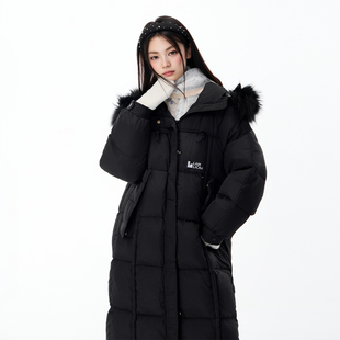 LAMLICKA白色长款毛领连帽羽绒服女冬季宽松保暖防寒面包服外套