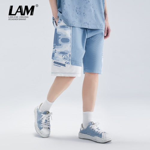 LAMLICKA不规则撞色拼接五分裤