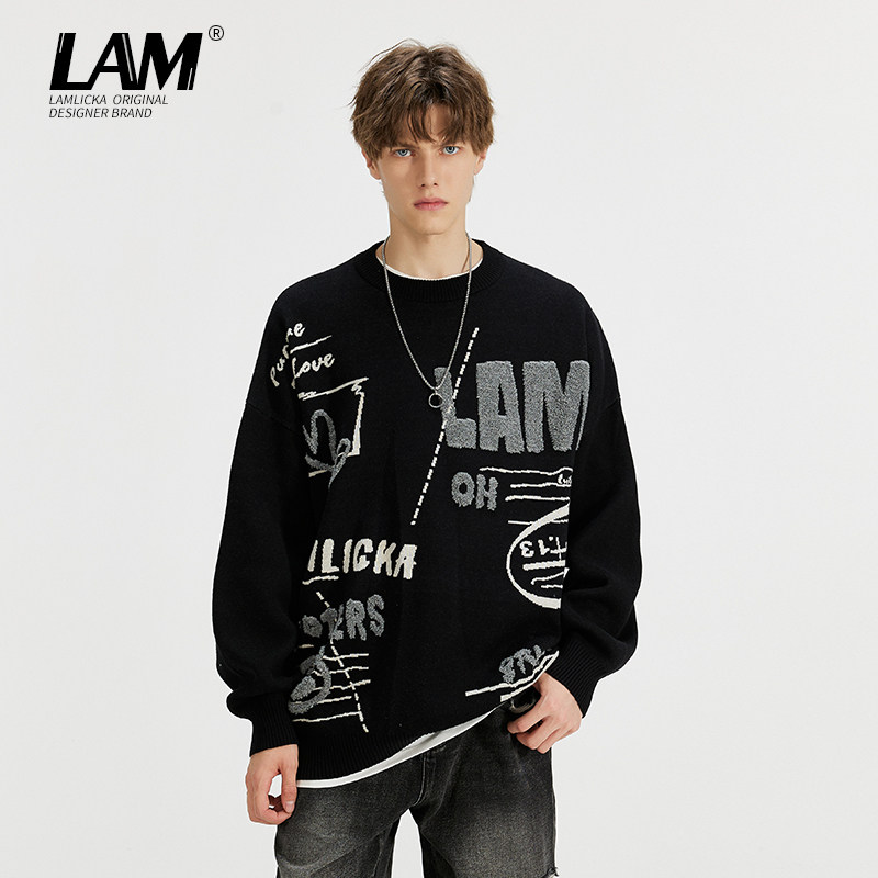 LAMLICKA圆领宽松休闲情侣毛衣
