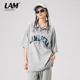 LAMLICKA浅灰色贴布绣polo衫 潮牌情侣上衣宽松 复古新款 短袖 男美式