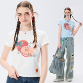 t恤女25夏季 新款 修身 LAMLICKA白色番茄正肩短袖 显瘦收腰短款 上衣