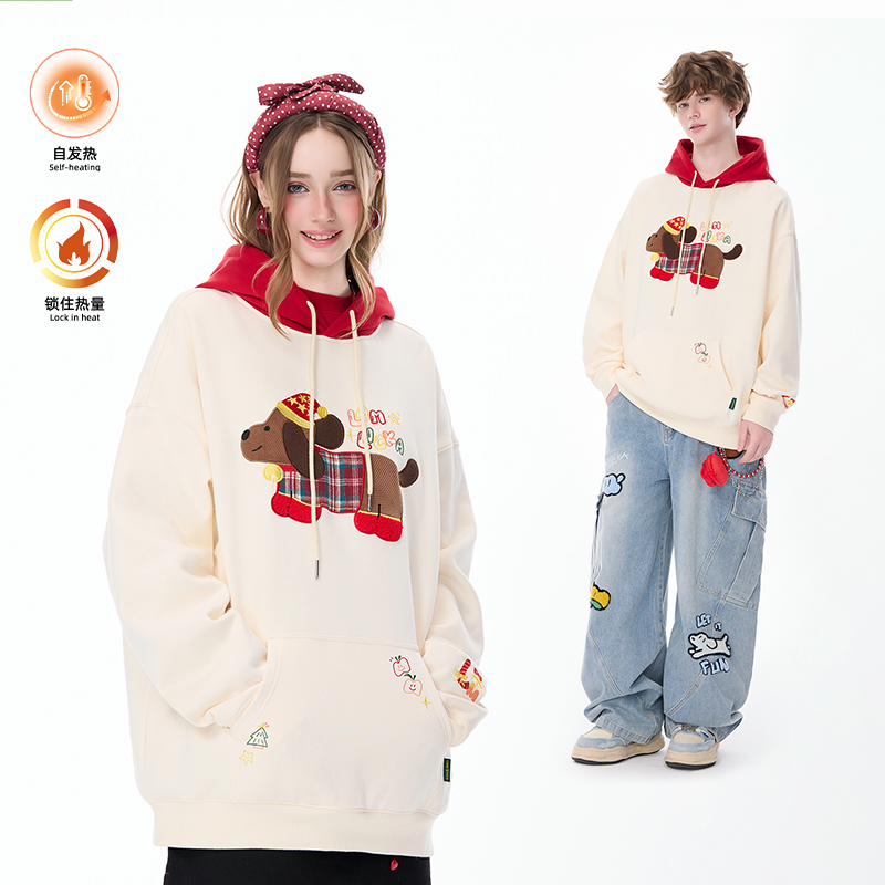 LAMLICKA潮牌撞色小狗连帽卫衣